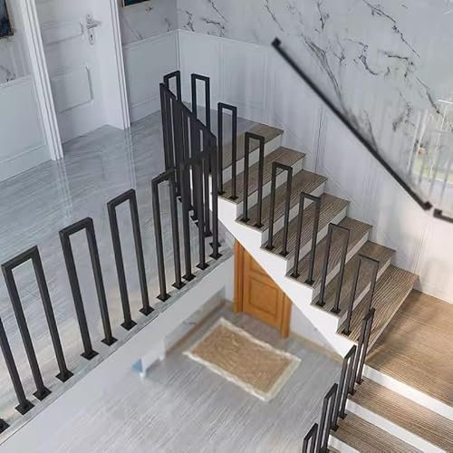 Ringhiera per Scale a Forma di U, Pavimento Corrimano in Ferro per Scale Esterne e Interne, Sicurezza Passamano a Forma di U per Scale Interne, Acciaio Inossidabile, Nero, Midland (ferroso, 70cm)