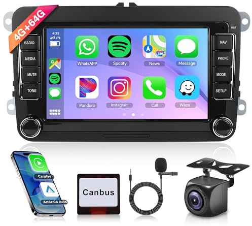 4G + 64G trådlös Carplay Android bilradio för VW Golf 5 6 Passat Polo Tiguan Touran Caddy Skoda Seat 7 tum Radio Android Auto GPS Navi WiFi Mirror Link Bluetooth FM/RDS/SWC bakre kamera
