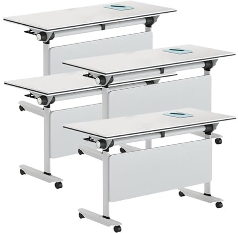 Zusammenklappbarer Konferenztisch mit feststellbaren Rollen, Weiß, rechteckig, Konferenztisch (4 Stück, 120 x 40 x 74,9 cm), mobiler Trainingstisch, Rolltisch, Seminartisch