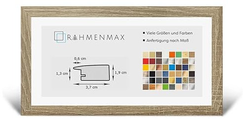 RahmenMax® Toskana Bilderrahmen Bildmaß 38x98 cm zum Aufhängen/Maßanfertigung möglich/MDF Posterrahmen in Sonoma Eiche Dekor mit Acrylglas klar/Puzzle Rahmen
