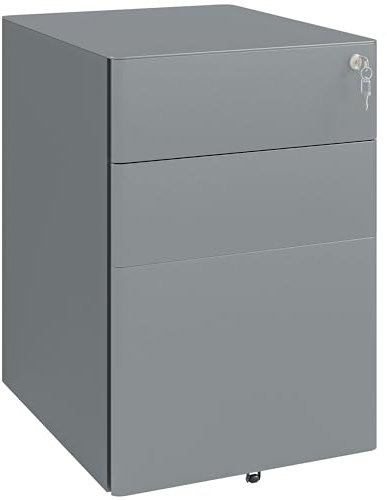 Vinsetto Rollcontainer mit 3 Schubladen mobiler Aktenschrank mit Rollen abschließbar Büroschrank mit Hängeregistratur Stiftfach, Bürocontainer für Büro, Homeoffice, 39 x 48 x 59 cm Grau