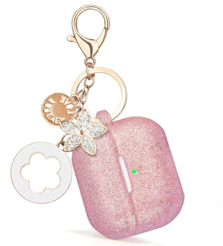 TELAIN Funda para Apple AirPods 4 AirPods 4 Funda de Silicona para Mujeres Anti Caída Funda de Carga Inalámbrica con Llavero Brillante para AirPods 4ª Generación