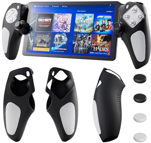 PAWDIARY Silicone Non-Slip Grip Protective Case for PlayStation Portal, Soft Protection Skin Cover for PS Portal Remote Player, Anti Fingerprint Handle Shell for PS5 Portal, 4 Thumb Caps-Black+White