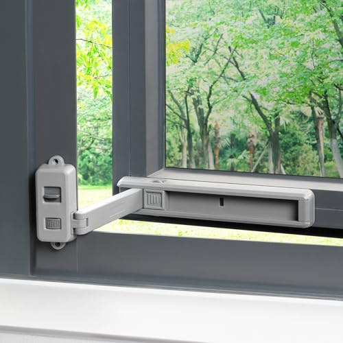 ANOMM Grau Baby-Sicherheits-Fensterbegrenzer, Verstellbares Fensterschloss | Kindersicherungsfenster, Babysicherheitsfensterbegrenzer, Kindersicheres Fenstersicherheitsschloss für Kinder und Haustiere
