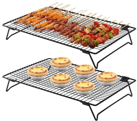 Generisch Grillrost Und Kühlregal Aus Edelstahl, Metallgitter-Kühlregal, kuchengitter abkühlgitter zum Kochen,Stapelbares rechteckiges Kekskühlregal zum Backen, Grillen und Braten