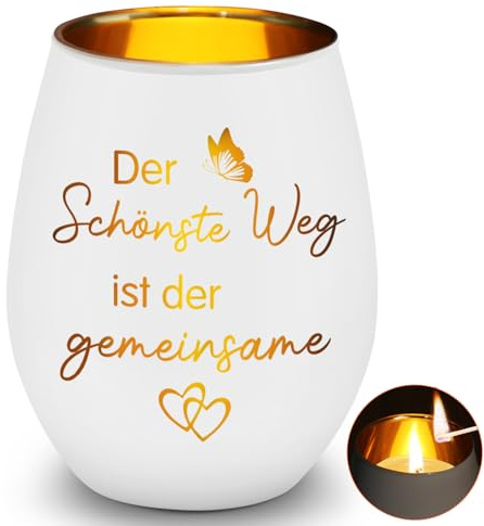 Windlicht Glas mit Gravur, Der Schönste Weg ist Der Gemeinsame Windlicht, Geschenke zur Verlobung Goldene Hochzeit Silberhochzeit, als Valentinstag Weihnachten Jahrestag Geschenk für Sie Ihn