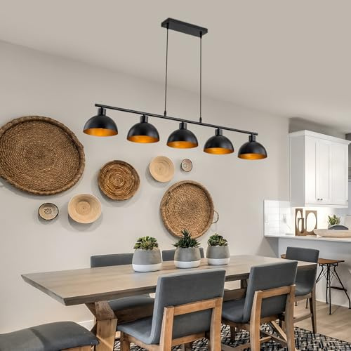 Pendelleuchte Esstisch Schwarz, Metall Lampenschirm Hängelampe 5 Flammig | WILON Vintage Pendelleuchte im Industrial Design, Wohnzimmerlampe Decke Hängend (Ohne Lichtquelle) [Energieklasse E]