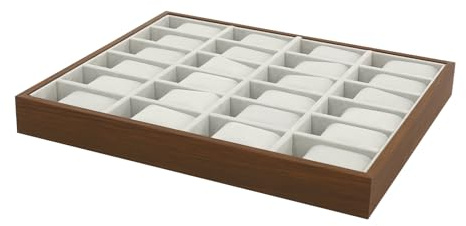 Tyvotrend Klocklåda för 24 klockor, träklocka displaybox utan lock, klockförvaringslåda med halvöppen design, avtagbara kuddar, för klockor och smycken, 40 x 33 x 4,5 cm