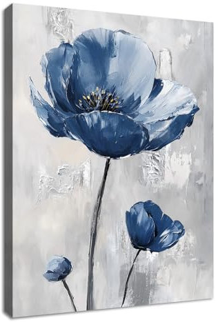 WENGTIAO Azul Flores Cuadros Enmarcados Vintage Abstracto Floral Pintura sobre Lienzo Cuadros Decoracion Salon Modernos Dormitorios Decoracion Pared 30x40cm