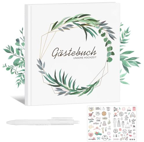 Gästebuch für Kommunion - Gästebuch Hochzeit für Hochzeit, Gästebuch Hardcover mit 100 blanko Seiten & Aufkleber und Stifte, 23 * 23cm Hardcover Hochzeitsgästebuch für Geburtstag, Babyparty, Taufe