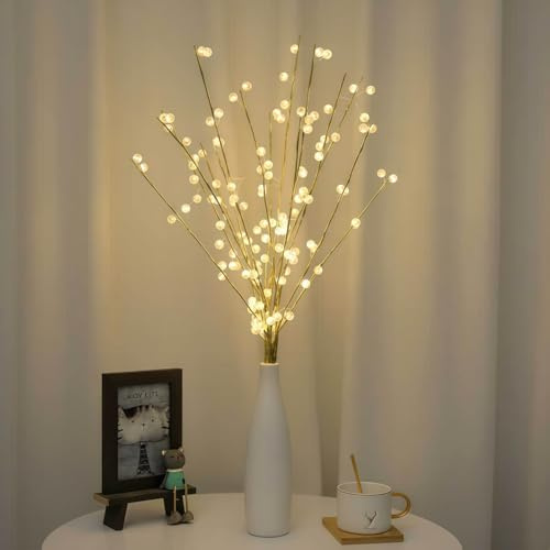 2 PCS LED beleuchtete Zweige 400 LED Perlen Warme Weiß Farbige Batterie betriebene dekorative Zweiglichter für Vase Schlafzimmer Restaurant Coffee Bar Bibliothek Party Foto Hintergrund