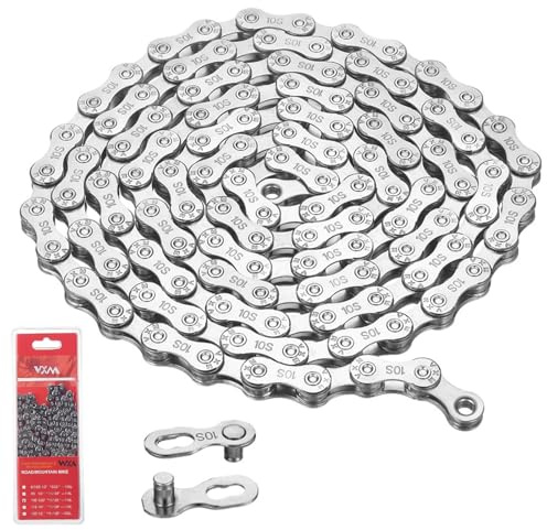 NINGYER Chaîne de Vélo Avec 2 Boucle Magique, Chaîne de Vélo 10 Vitesse 116 Maillons, Chaînes de Vitesse de Vélos pour Véhicules Routiers, Véhicules de Montagne (1/2 x 11/128 Pouces, Argent)