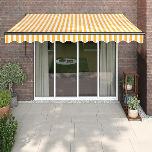 Tenda da Sole Elettrica con Telecomando, Giallo e Bianco 3x2.5m, Tessuto Poliestere UV e Struttura Alluminio, per Balcone Terrazza Giardino, Telo Ombreggiante Esterno