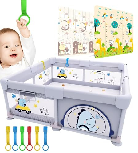 PARVULI Parque Infantil Bebe 150x180cm - Corralito Bebe con 6 agarraderas y Alfombra de Juegos Acolchada - Juega seguro