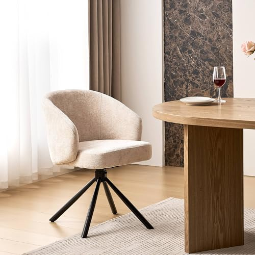 CLIPOP Esszimmerstuhl drehbar, 360° Drehstuhl mit federgestütztem Sitzpolster, Küchenstuhl, Polsterstuhl mit Armlehnen, bis 150 kg belastbar, für Esszimmer Küche (Samt, Beige)