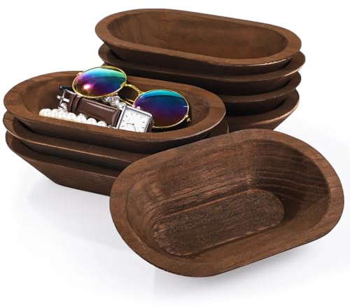 Kronabelle 8 cuencos de madera rústica para masa, cuencos decorativos de madera marrón oscuro para decoración del hogar, perfectos para manualidades, servir alimentos y velas