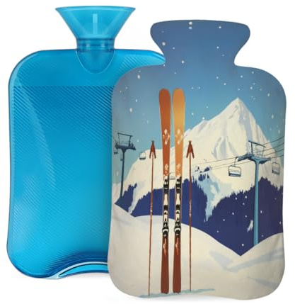 Mexpekil Hot Water Bottle with Soft Flannel Cover 2L Large Hot Water Bag for Pain Relief, Warm Hands, Feet & Body Ideal Gifts for Adults Kids (Ski Slope)