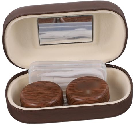 DRESSOOS Vintage Leather Pattern Large Diameter Leakproof Lens Container Double Lens Organizer Travel Case for Contact Storage Deep Brown