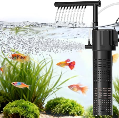 Hygger Inomhus akvariefilter, 800 L/H 10W justerbart fisktankfilter, tyst kraftfullt internt vattenfilter för 55–110 liter sötvatten och saltvattenakvarier