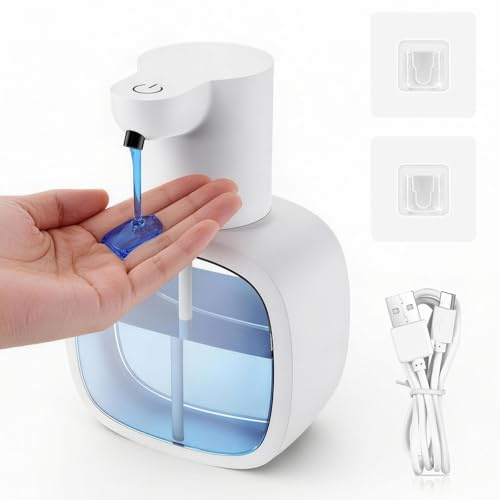 Distributeur de Savon Automatique 500ml Mural avec Capteur, 4 Niveaux Réglables, Distributeur Liquide Vaisselle Automatique Idéal pour Cuisine et Salle de Bain, Blanc