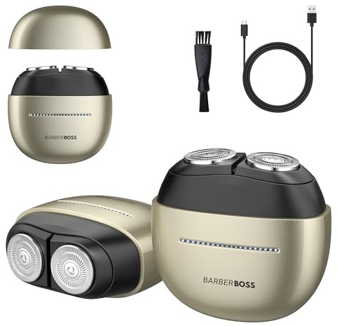 BarberBoss Compact Shaver for Men, Sensor Electric Shaver, Men’s Smart Touch-Swipe Rotary Razor with Dual-Ring Floating Head, 9000 RPM Motor, Magnetic Blade System, QR-2712