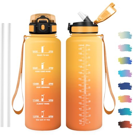 JAPORIA Gourde Sport 1.5L, Bouteille sans BPA, Bouteille d'eau avec Paille, Étanche, Gourds pour l'école, Bureau, Sport, Yoga, Fitness