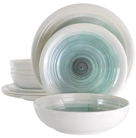 Potters Wheel 12-Piece Lightweight Dinnerware Set (Light Blue) - Tableware Set for Home Kitchen & Dining