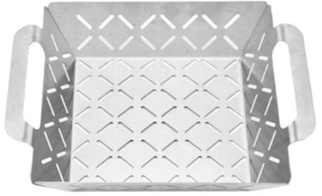 Homeponnew Vassoio in acciaio inox per grigliare, cuocere e arrostire – 26,5 x 21,6 x 6 cm, cestino drenabile con manici robusti, forno e grill (S)