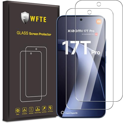 WFTE [2-delat härdat glas för Xiaomi 17T Pro/Mi 17T Pro/Xiaomi 17 T Pro 5G skärmskydd [9H hårdhet] [ reptålig][fingeravtryckssäker] [bubbelfri] skärmskydd