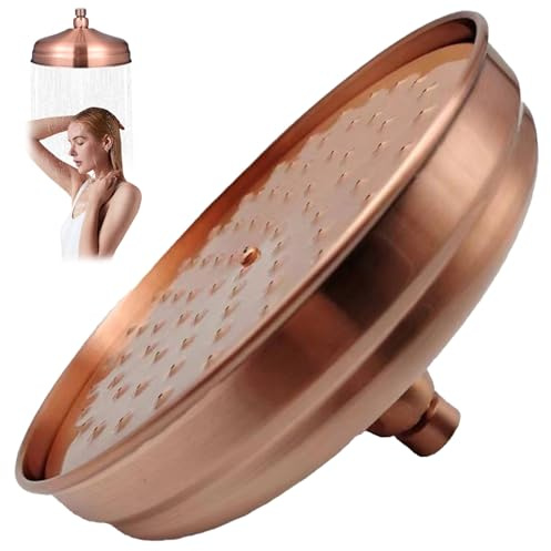 Vintage Round Copper Shower Head 7.9x7.9x4.3 in Rainfall Design, High Pressure Stainless Steel Shower with Silicone Jets, Rustproof Bathroom Rain Showerhead Replacement