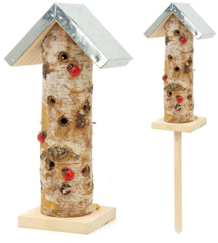 CKB LTD Nyckelpiga torn med markspik träinsektshus insekt hotell naturlig nyckelpiga livsmiljö rustik trädgård vilda djur skydd för välgörande insekter utomhus trädgårdsdekoration