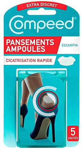 Compeed® - Pansements Ampoules Escarpins - 5 Pansements Hydrocolloïdes Seconde Peau - Pansement Cicatrisation Rapide - Extra Discret - Soin des Pieds - 6,8x4,2 cm
