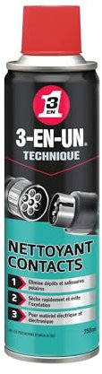 3-EN-UN Technique Nettoyant Contact Aérosol Action et séchage rapides Sans rinçage et sans résidus Compatible tous métaux, vinyles, plastiques et caoutchoucs 250 ML