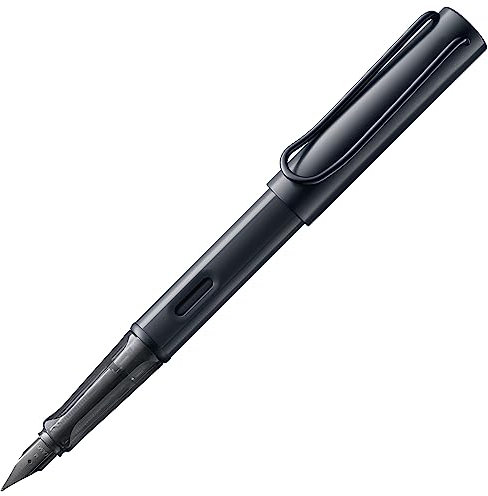 Lamy AL-star black Füller – Füllhalter mit ergonomischem Griff & schwarzer Stahlfeder in Strichbreite F – leichtes Aluminiumgehäuse – inkl. Tintenpatrone T 10 blau – Rechtshänder