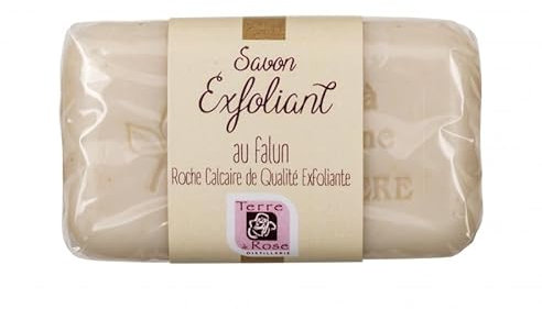 TERRE DE ROSE - Savon exfoliant au falun - produits artisanaux français - made in France - cosmétiques naturelles - 100% d'origine végétale - douceur et naturel