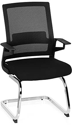 hjh OFFICE 732060 Besucherstuhl Inventor V Stoff/Netzrücken Schwarz Stuhl Freischwinger mit Lordosenstütze