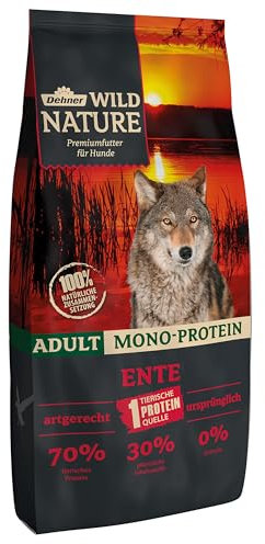 Dehner Wild Nature Hundefutter Mono Protein, Trockenfutter getreidefrei / zuckerfrei, für ausgewachsene Hunde, Ente / Fisch, 12 kg