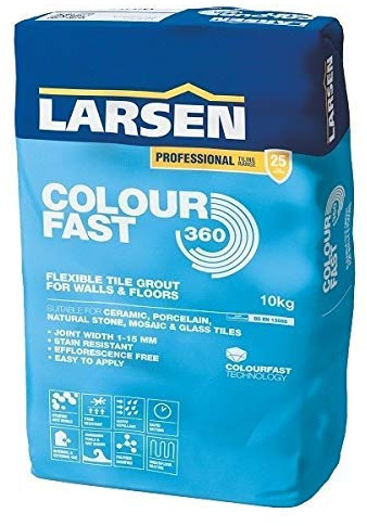Nassboards – Larsen Colourfast 360 Tile Grout 10 kg Silver Grey – Perfect for Indoor & Outdoor Grouting for Bathrooms, Patios and Home Improvement Project – Quick Drying Tile Grout for Uniform Colour