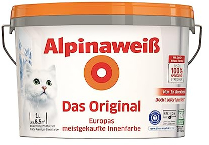 Alpina Blanc L'original - Peinture murale blanche parfaitement couvrante et riche - Avec formule anti-éclaboussures - 1 litre