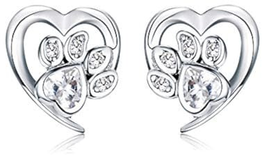 3 Farben Real 925 Sterling Silber Pfote Hund Footprint Ohrstecker Blau & Pink Ohrringe für Frauen Hochzeitsschmuck