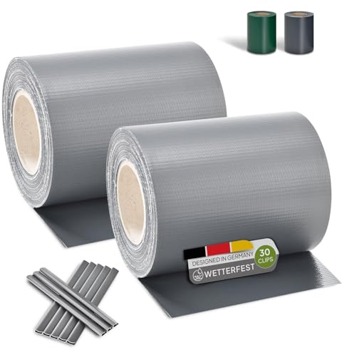 Juskys Sichtschutzstreifen für Doppelstabmatten (4er Set) Grau | Sichtschutz für Garten Privatsphäre | wetterfeste PVC Zaunfolie | bietet zuverlässigen Windschutz | 35m x 19cm inkl. 30 Clips