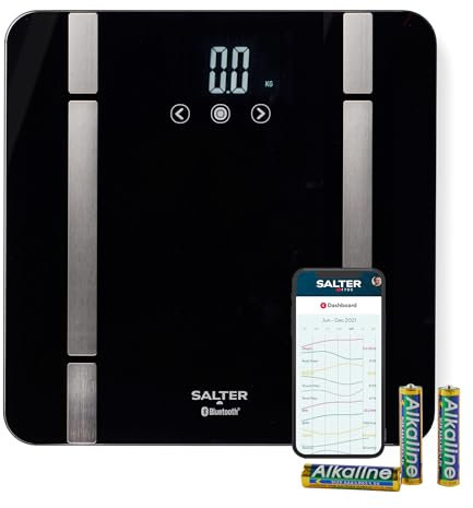 Salter Smart Bathroom Scale – Digital Body Weight Scale, Personal Scale, Measures Body Weight, Fat, Water, Muscle Mass, Bone Mass, BMI and BMR, 8 User, Bluetooth/App Connectivity, SA00432FEU6