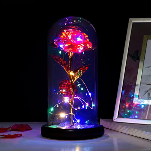 La bella e la bestia rosa con luci a LED in cupola di vetro, regalo romantico per fidanzata, moglie, mamma, San Valentino, festa della mamma, matrimoni, anniversari, feste di compleanno