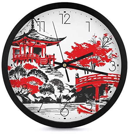Pavilion Round Wall Clock Non-Ticking Battery Operated For Home Office School 25.4cm