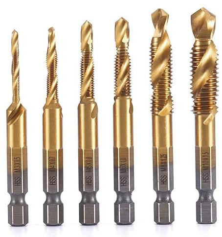 6 teilig HSS Kombi Gewindebohrer Bit Satz, Fixinus 1/4'' Schraube Sechskantschaft Senker Werkzeuge Bohrer Bit Set Maschinengewindebohrer Drill Bits Satz Edelstahl M3, M4, M5, M6, M8, M10