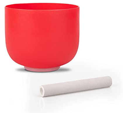 ALIOTH Kristall-Klangschale mit C-Note, Wurzelchakra mit Wildlederhammer für Meditation, Yoga, Chakra-Heilung und Klangtherapie, 15,2 cm, Rot