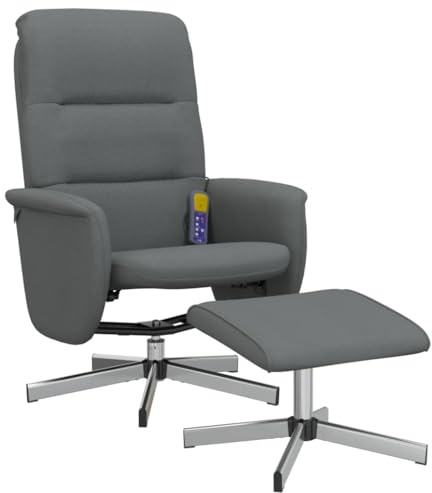 vidaXL Massagesessel, Sessel Verstellbare Rückenlehne, Drehbar Fernsehsessel Relaxsessel mit Fußhocker, Liegesessel Polstersessel Ruhesessel, Dunkelgrau Stoff