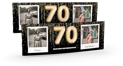 Banner zum 70. Geburtstag selbst gestalten (50cm x 150cm) Personalisierter Geburtstagsbanner für Mann und Frau mit Bildern und Texten I Deko Fahne