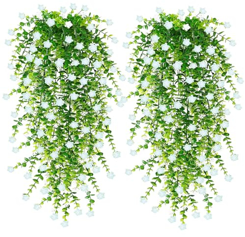 SOMYTING 6 Stück kunstblumen Outdoor wetterfest UV-beständig künstliche balkonpflanzen hängend Künstliche Blumen Kunstpflanzen Balkonpflanze Plastikblumen für Außen Balkonkasten Garten (Weiß)