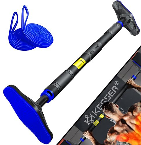 KESSER® Klimmzugstange Türrahmen verstellbar, Pull Up Bar Heimturnhalle, Reckstange ohne Schrauben/Bohren, 68-106 cm Ausziehbar, Tragfähigkeit bis zu 300Kg & rutschfeste Griffe, inkl. Resistenzbänder